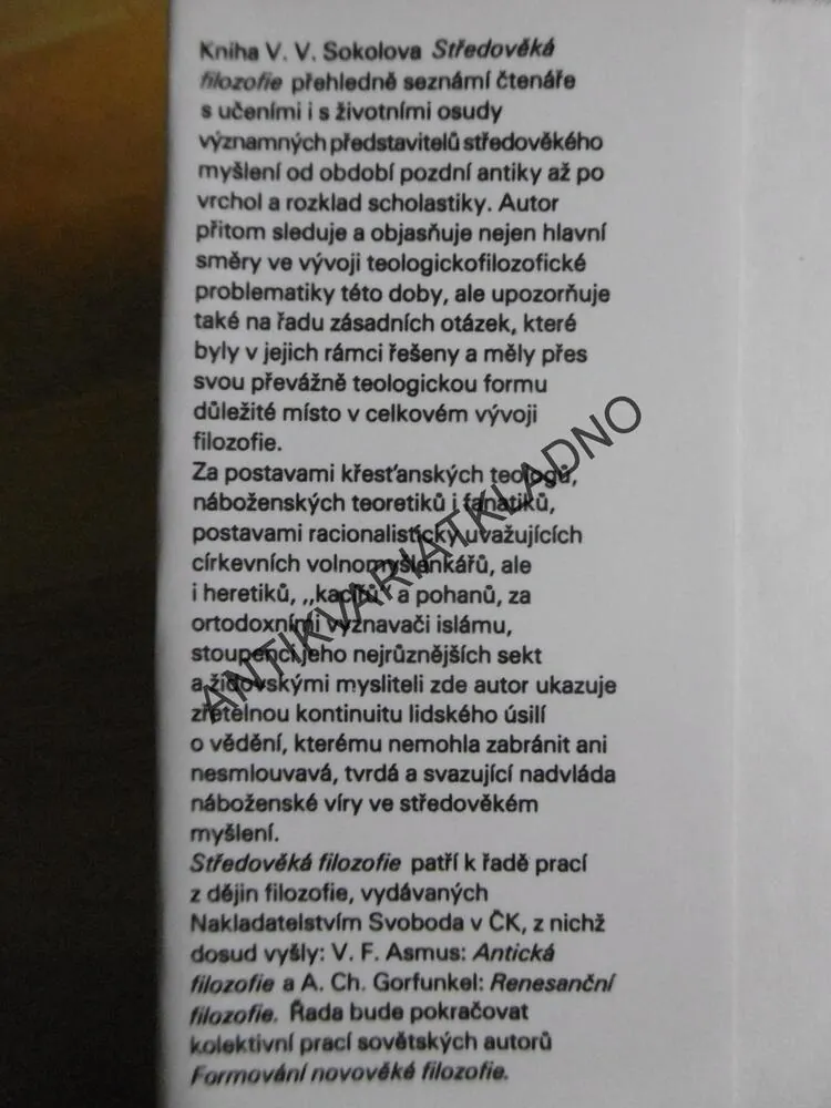 STŘEDOVĚKÁ FILOZOFIE, VASILIK VASILJEVIČ SOKOLOV, **an