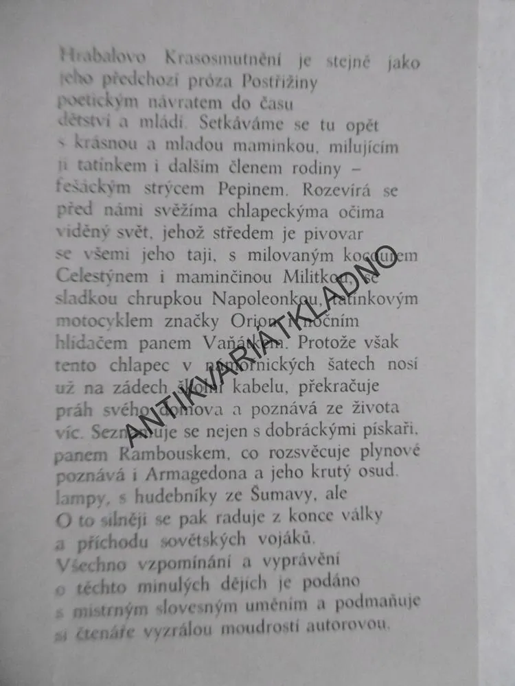 KRASOSMUTNĚNÍ, BOHUMIL HRABAL, **an