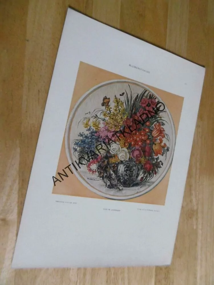 DEKORATIVNÍ TISK 1915 - KVĚTINOVÁ VÁZA, KVĚTINY