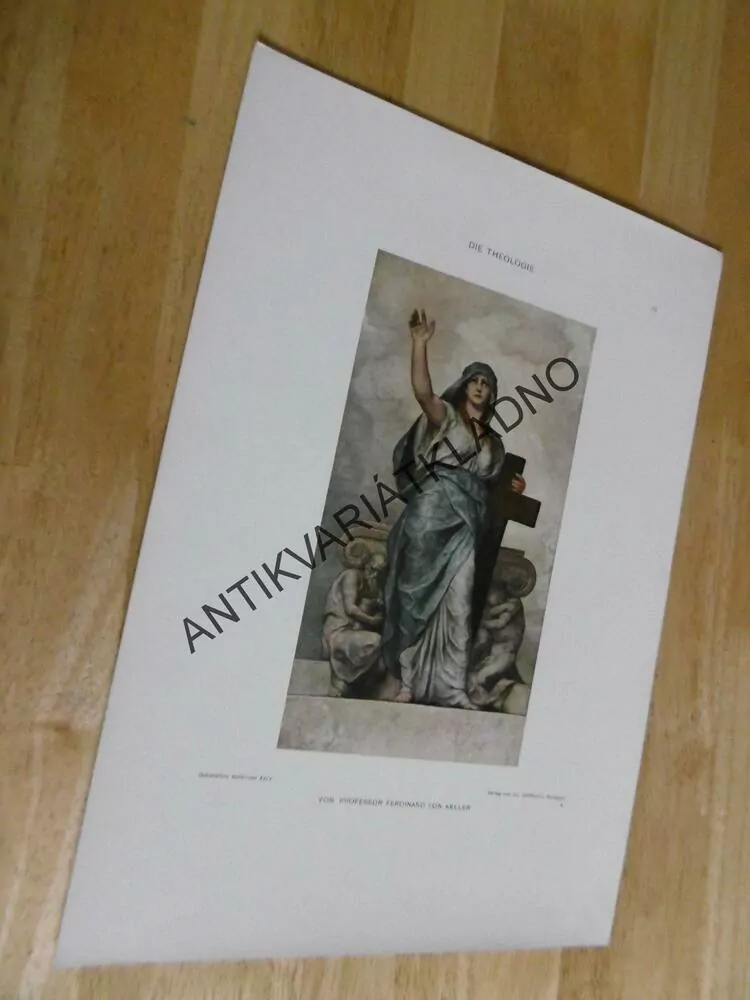 DEKORATIVNÍ TISK 1915 - THEOLOGIE, NÁBOŽENSTVÍ, ŽENA S KŘÍŽEM,