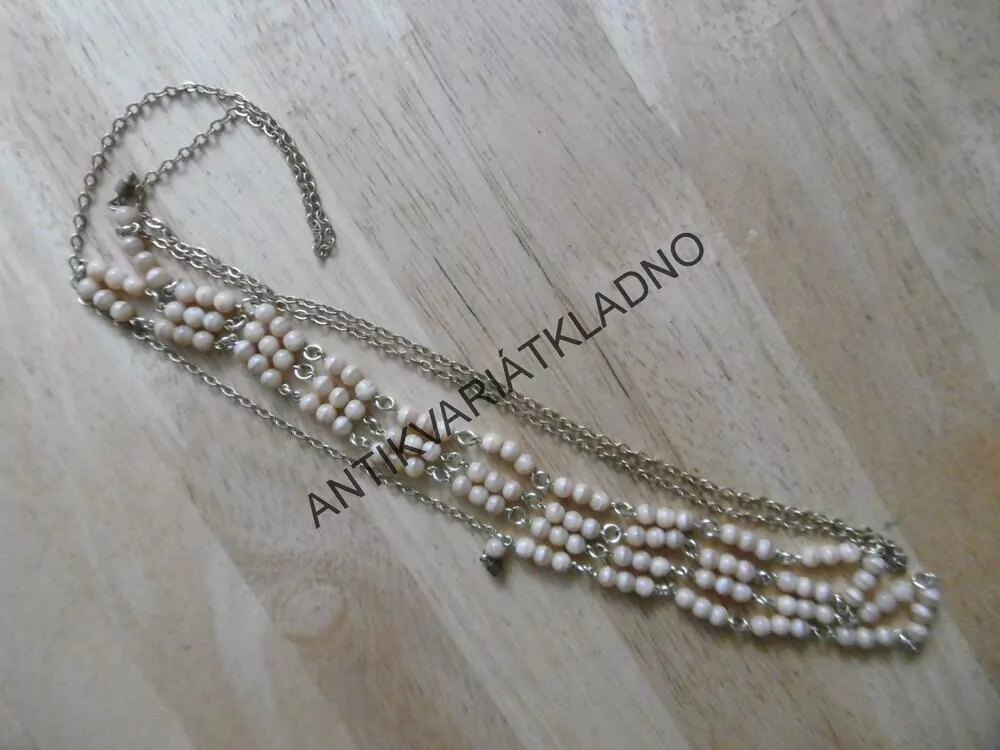 DVOJITÝ NAHRDELNÍK S KORÁLKY NA KRK, ŠPERK, NÁHRDELNÍK, KOMPLETNÍ, STARÉ, RETRO