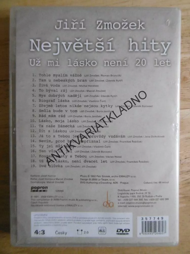 JIŘÍ ZMOŽEK, NEJVĚTŠÍ HITY , UŽ MI LÁSKO NENÍ DVACET LET, DVD HUDBA