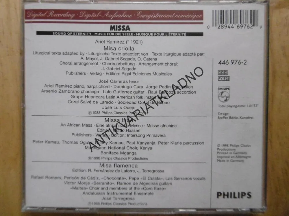 MISSA, JOSÉ CARRERAS, CD HUDBA
