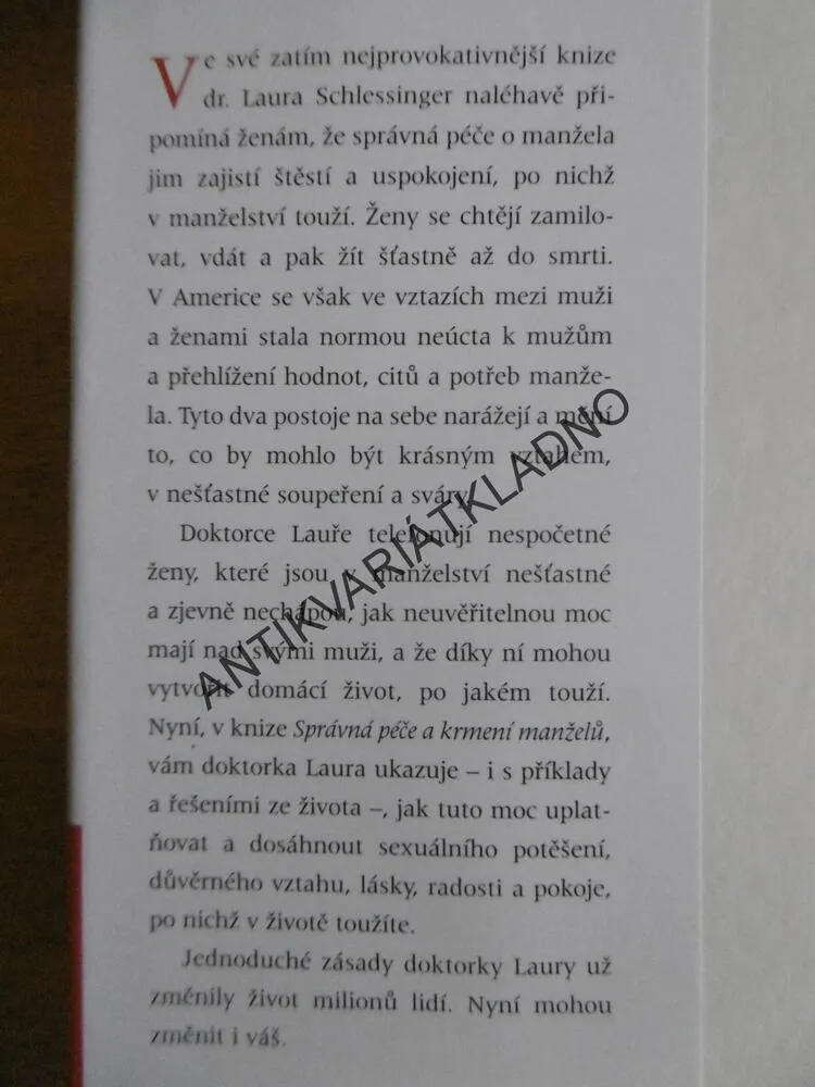 SPRÁVNÁ PÉČE A KRMENÍ MANŽELŮ, DR. LAURA SCHLESSINGER, **an