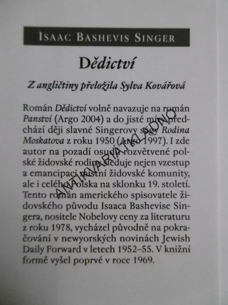 DĚDICTVÍ, ISAAC BASHEVIS SINGER, **an