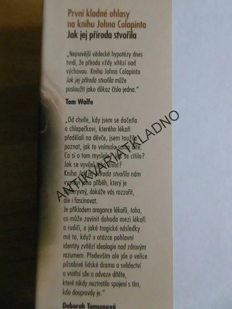 JAK JEJ PŘÍRODA STVOŘILA, JOHN COLAPINTO, O CHLAPCI, KTERÉHO VYCHOVÁVALI JAKO DĚVČE, **an