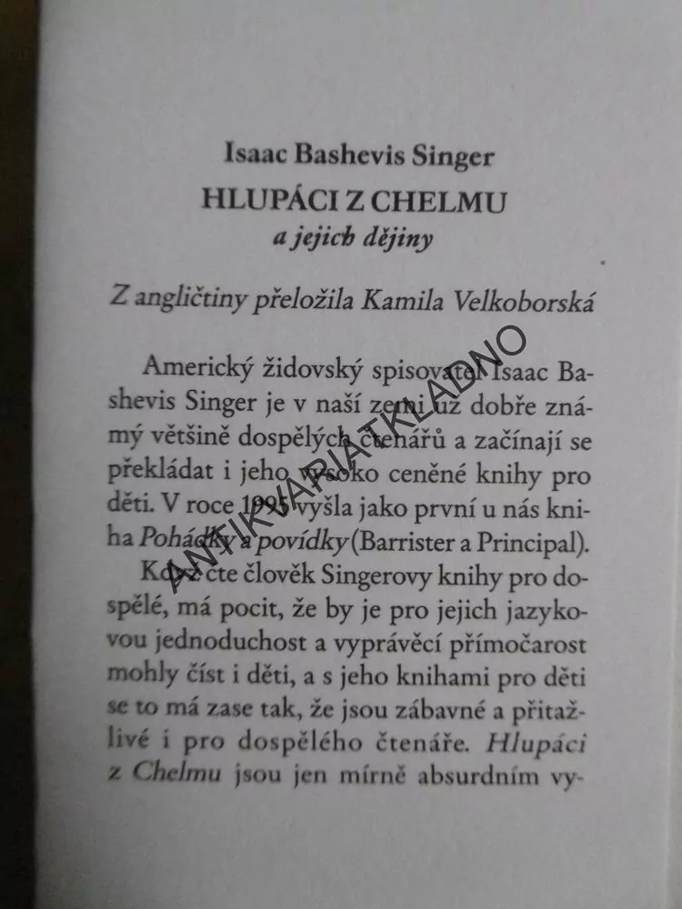 HLUPÁCI Z CHELMU A JEJICH DĚJINY, ISAAC BASHEVIS SINGER, **an