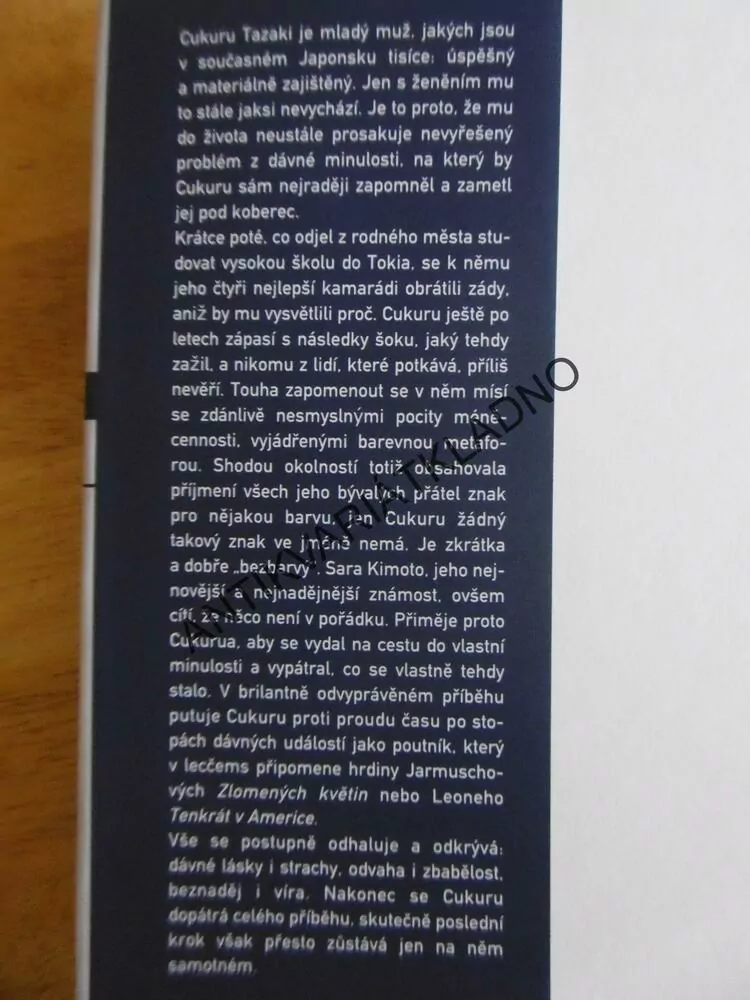 BEZBARVÝ CUKURU TAZAKI A JEHO LÉTA PUTOVÁNÍ, HARUKI MURAKAMI, **an