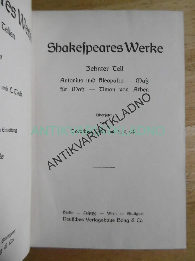 SHAKESPEARE, JEHO PRÁCE, NĚMECKY, **an
