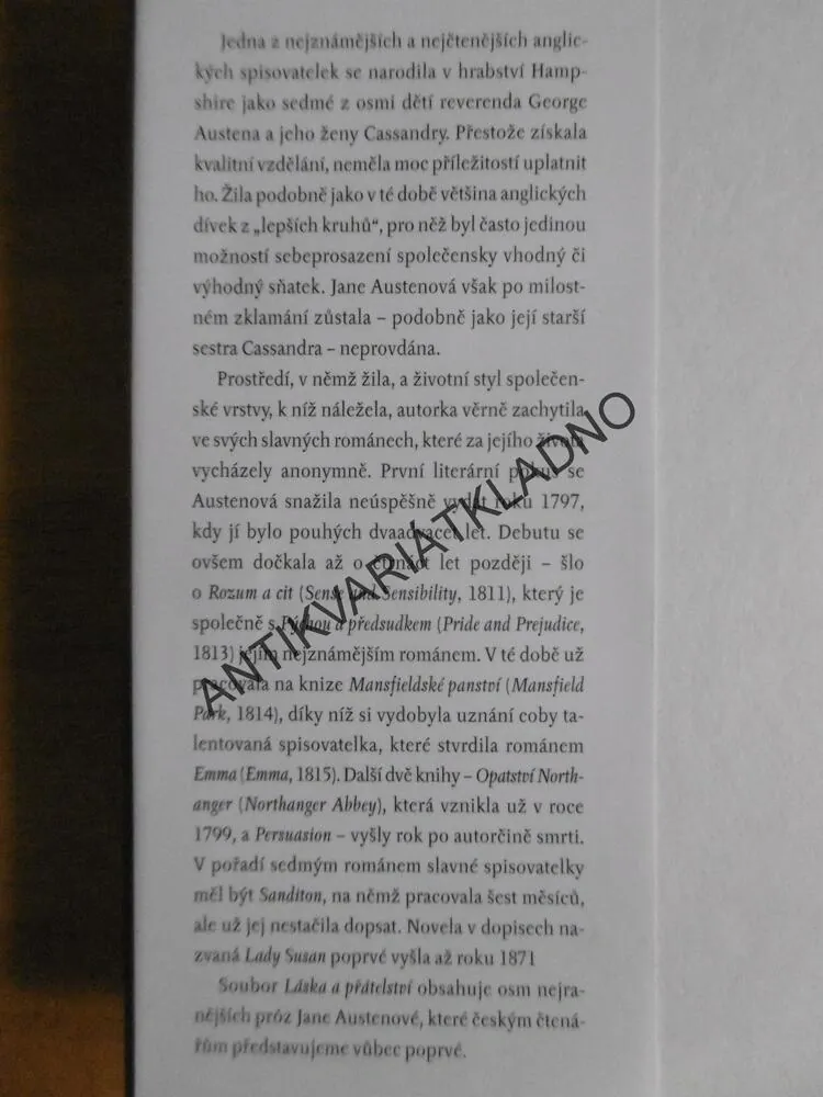 LÁSKA A PŘÁTELSTVÍ A JINÉ PRÓZY, JANE AUSTENOVÁ, **an