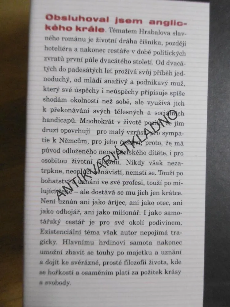 OBSLUHOVAL JSEM ANGLICKÉHO KRÁLE, BOHUMIL HRABAL, **an