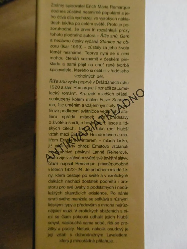 ŘÍŠE SNŮ GAM, ERICH MARIA REMARQUE, **an
