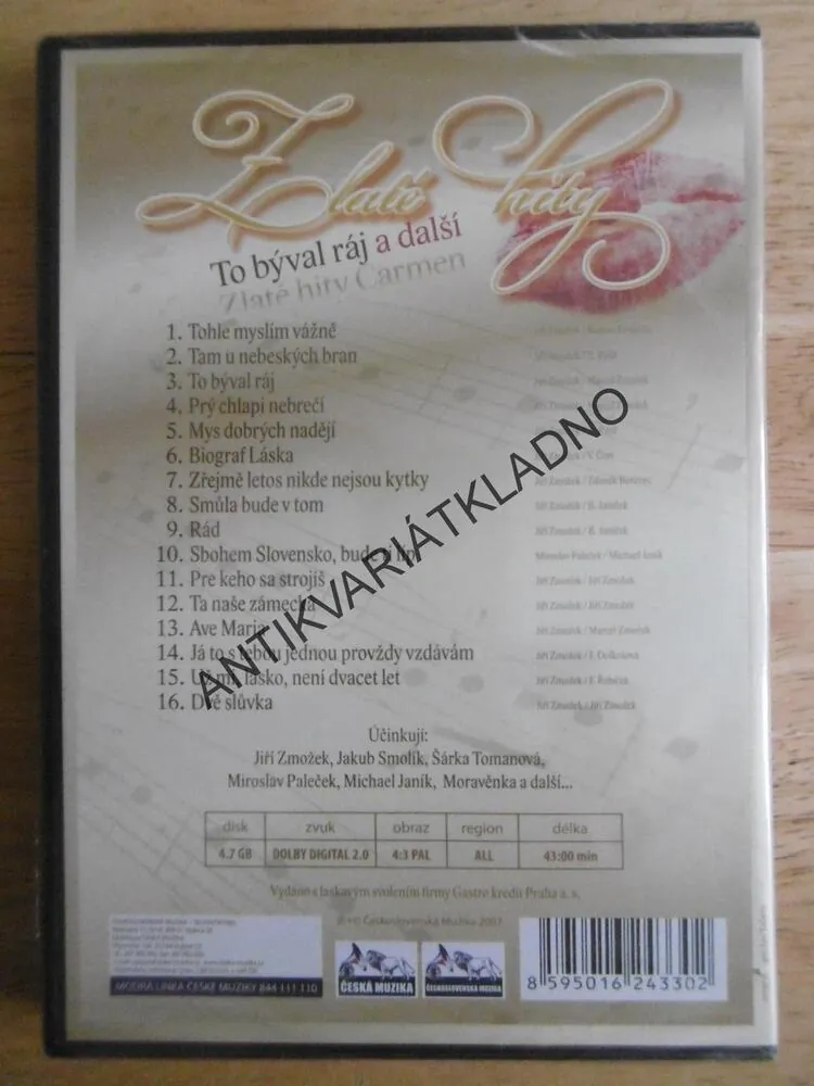 TO BÝVAL RÁJ A DALŠÍ, ZLATÉ HITY CARMEN, ZMOŽEK, SMOLÍK, MORAVĚNKA AJ. DVD HUDBA
