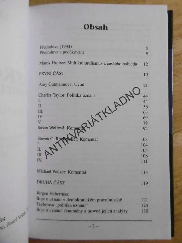 ZKOUMÁNÍ POLITIKY UZNÁNÍ, MULTIKULTURALISMUS, CHARLES TAYLOR, **an