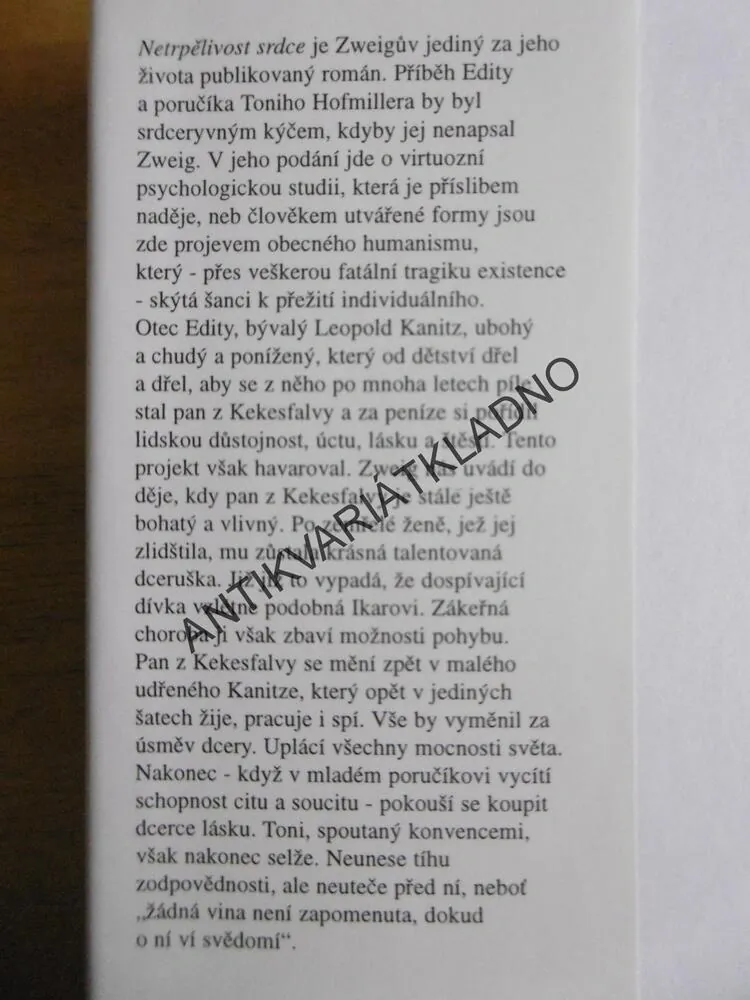 NETRPĚLIVOST SRDCE, STEFAN ZWEIG, **an