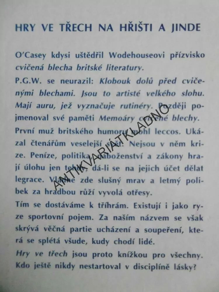 HRY VE TŘECH, PELHAM GRENVILLE WODEHOUSE, **an