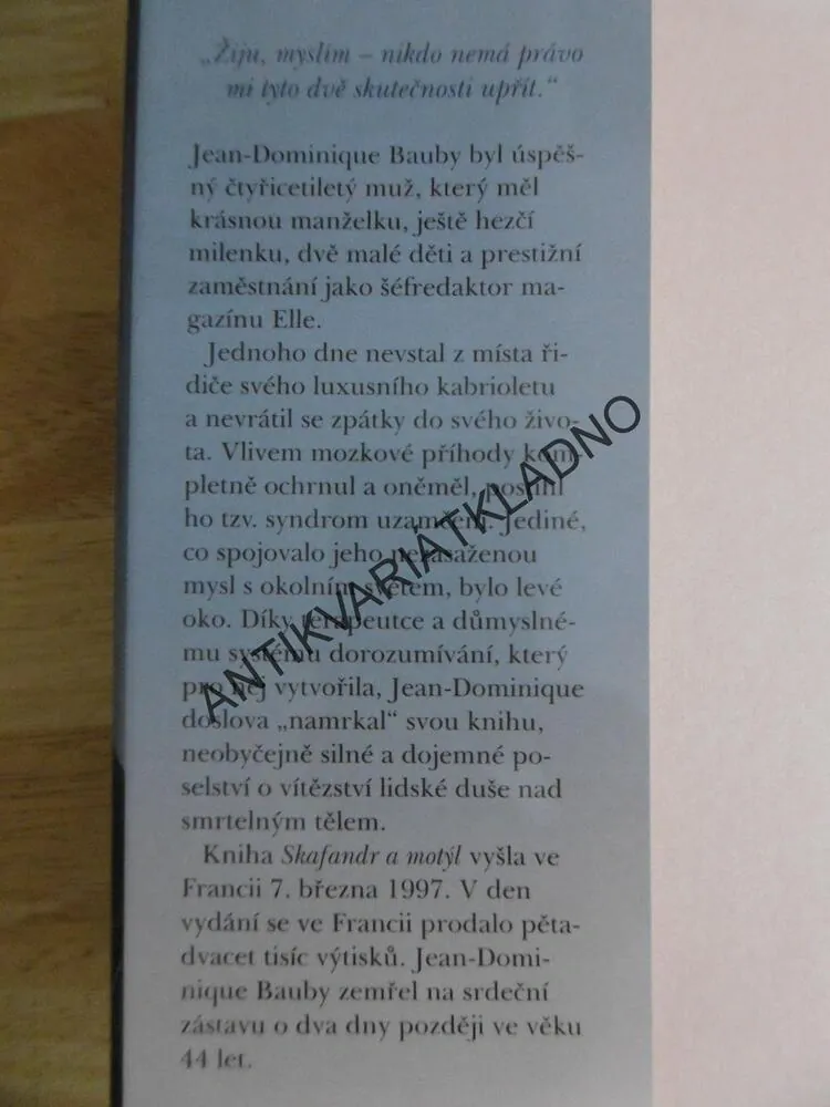SKAFANDR A MOTÝL, JEAN-DOMINIQUE BAUBY, *an
