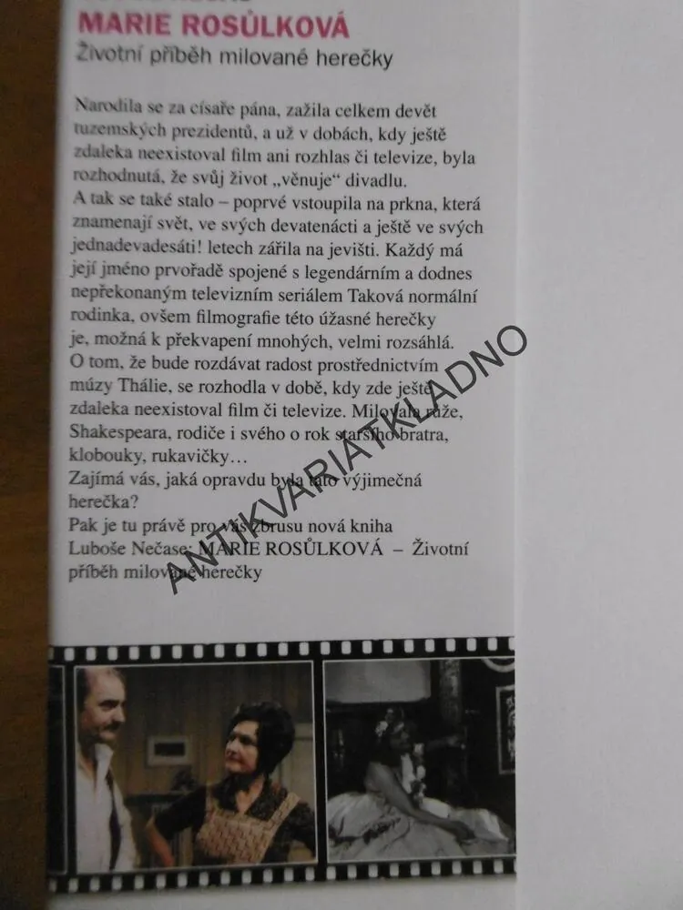 MARIE ROSŮLKOVÁ, ŽIVOTNÍ PŘÍBĚH MILOVANÉ HEREČKY, LUBOŠ NEČAS, **an