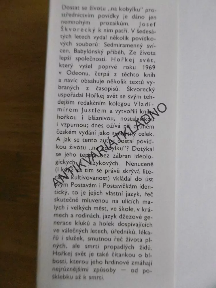 HOŘKEJ SVĚT, JOSEF ŠKVORECKÝ, **an