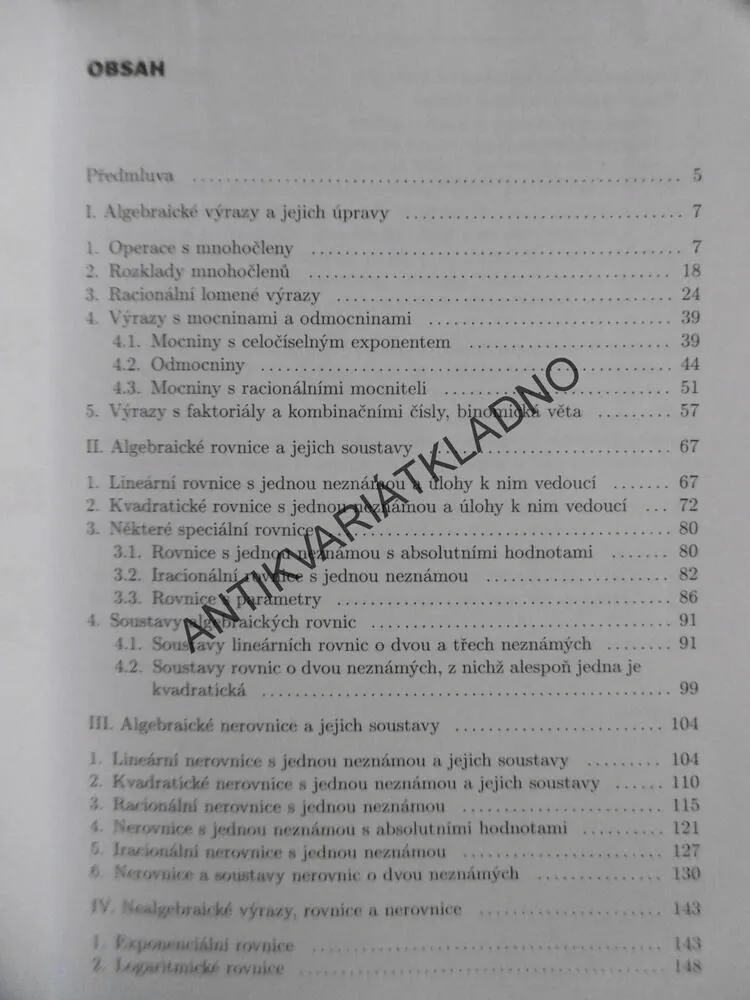 MATEMATIKA, SBÍRKA ÚLOH PRO STŘEDNÍ ŠKOLY