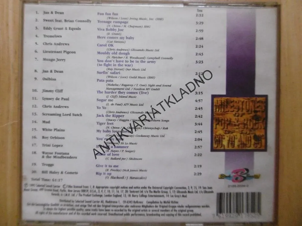 MILESTONES OF POP AND ROCK OF 60,70,80´ ,20 PÍSNÍ,  CD hudba