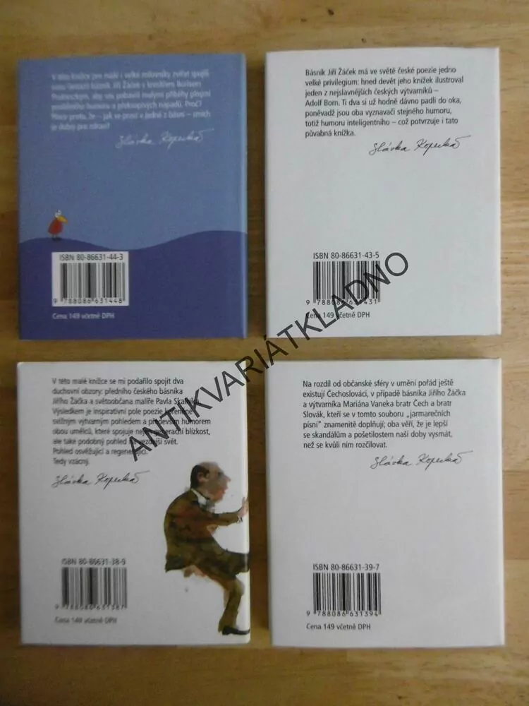4 X JIŘÍ ŽÁČEK, NIKDY NEŘÍKÁM NIKDY, PAVEL SKALNÍK, RÝMY PRO KOČKU, ADOLF BORN, JARMAREČNÍ PÍSNĚ ČESKOTUZEMSKÉ, MARIÁN VANEK, KAPESNÍ BESTIÁŘ, BORIS PRAZLOVSKÝ, JIŘÍ ŽÁČEK, **an