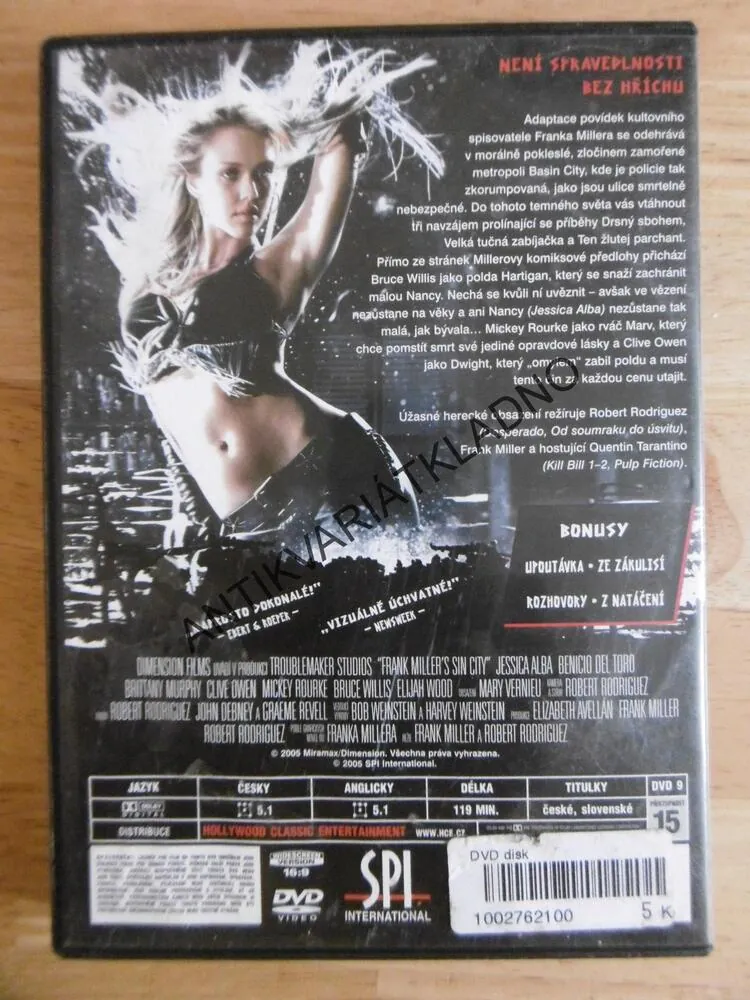 SIN CITY, MĚSTO HŘÍCHU,BRUCE WILLIS,TARANTINO, DVD FILM