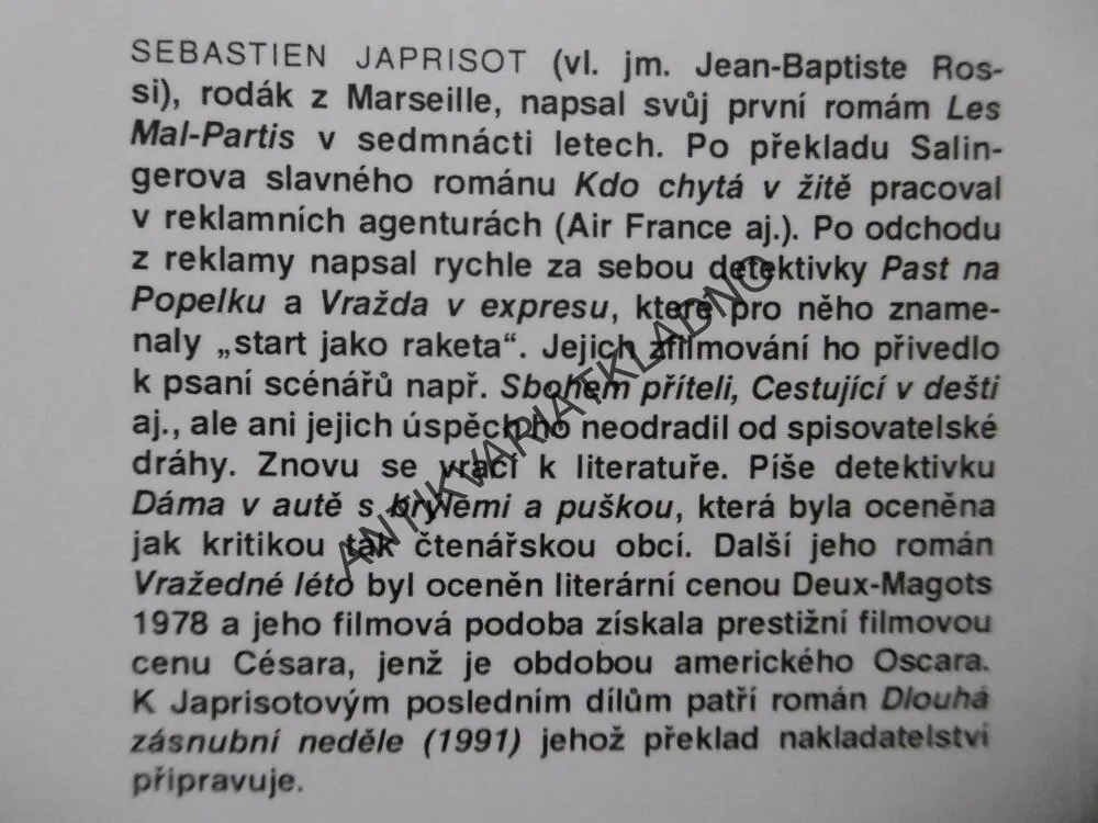 PAST NA POPELKU, SÉBASTIEN JAPRISOT, **an