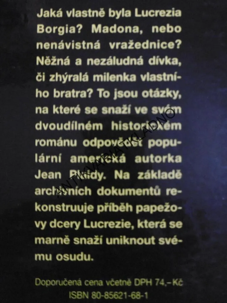 ŘÍMSKÁ MADONA LUCREZIA BORGIA, JEAN PLAIDY, **an