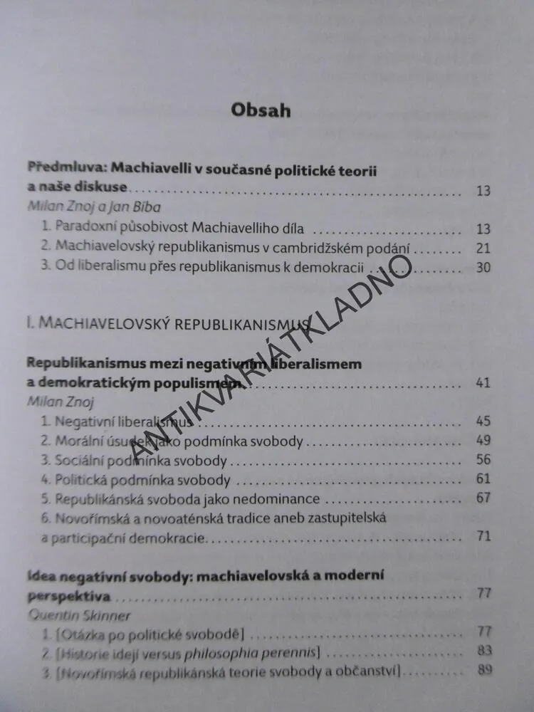 MACHIAVELLI MEZI REPUBLIKANISMEM A DEMOKRACIÍ, MILAN ZNOJ, **an