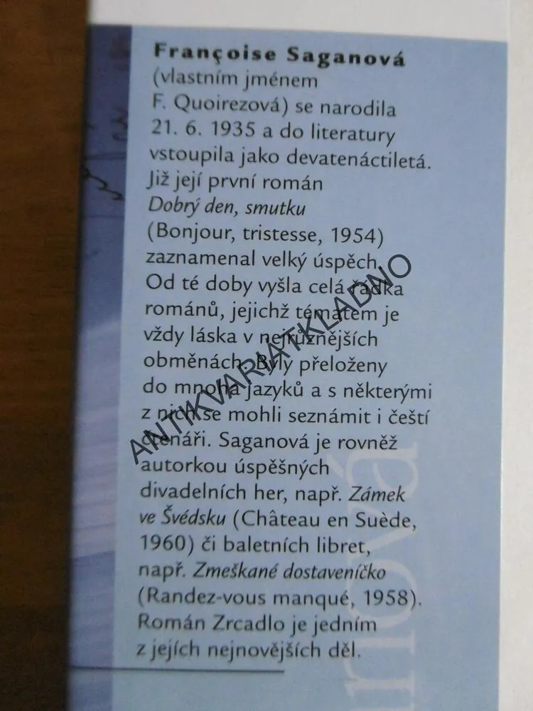 ZRCADLO, FRANCOISE SAGANOVÁ, **an
