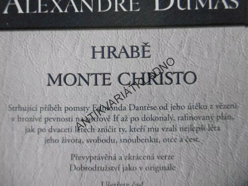 HRABĚ MONTE CHRISTO, ALEXADRE DUMAS, **an