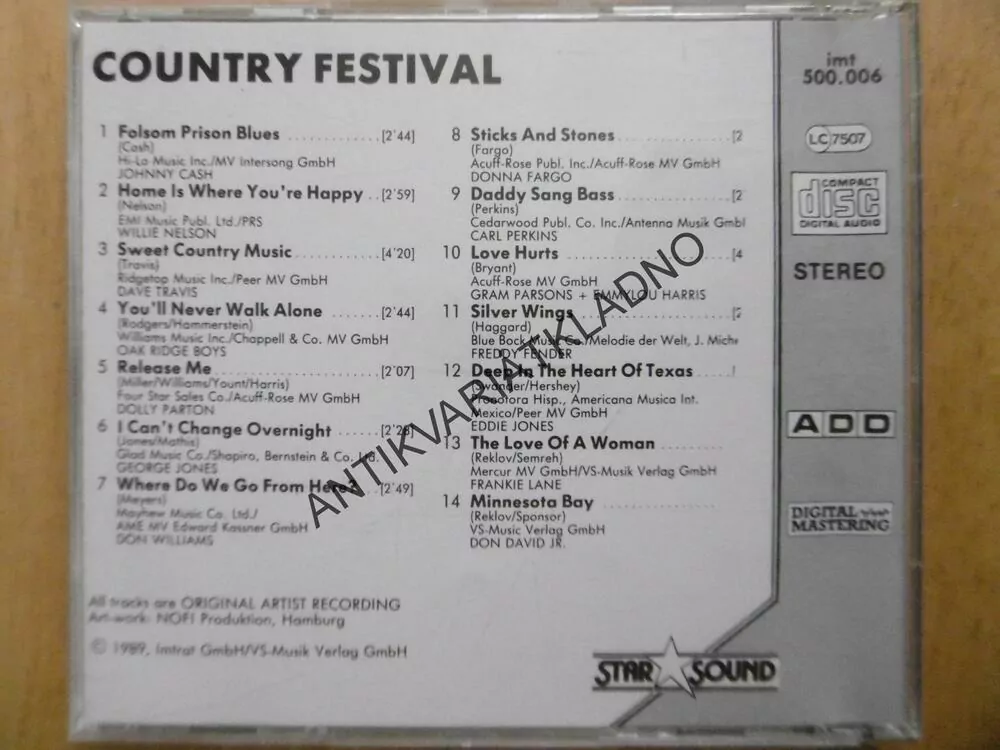 COUNTRY FESTIVAL, VÝBĚR, CD HUDBA