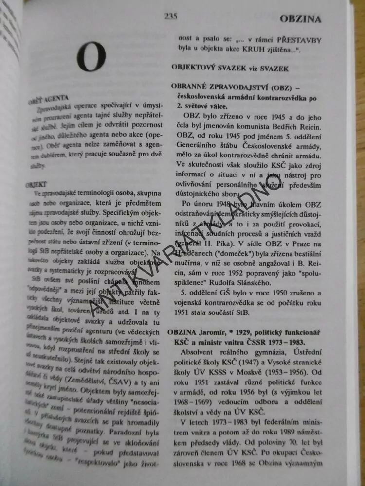 ENCYKLOPEDIE ŠPIONÁŽE ZE ZÁKULISÍ TAJNÝCH SLUŽEB, ZEJMÉNA STÁTNÍ BEZPEČNOSTI, **an
