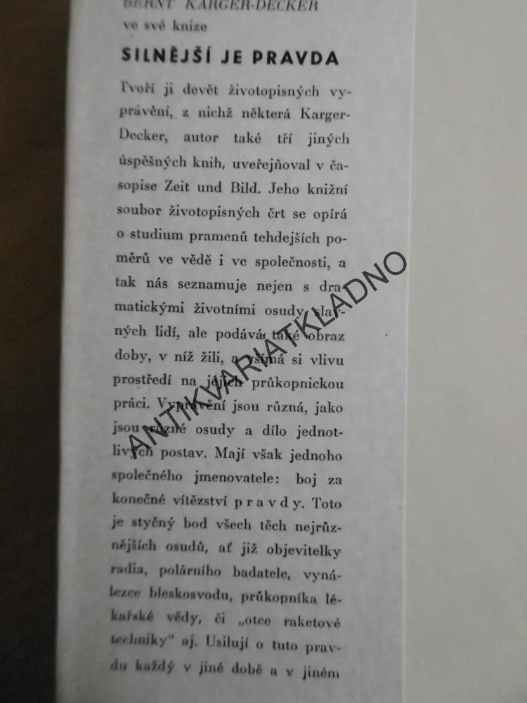 SILNĚJŠÍ JE PRAVDA, B. KARGER-DECKER, **an