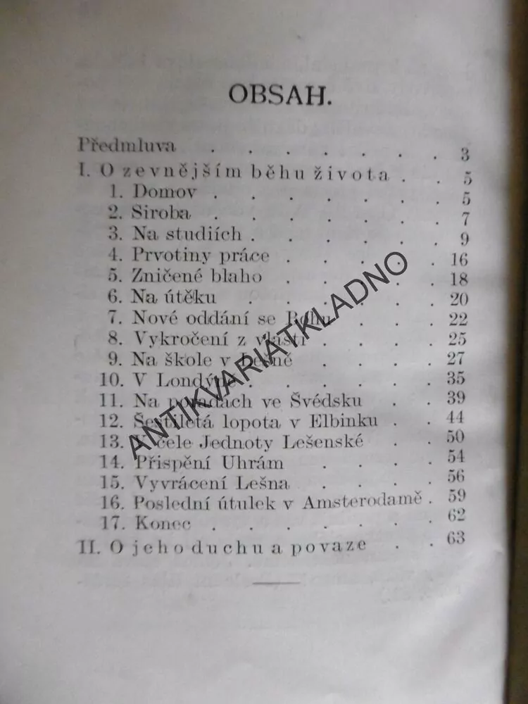 JAN AMOS KOMENSKÝ, NÁSTIN ŽIVOTA A POVAHY JEHO, 1905 (1.)