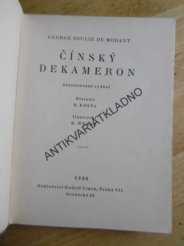ČÍNSKÝ DEKAMERON, GEORGE SOULIÉ DE MORANT, **an