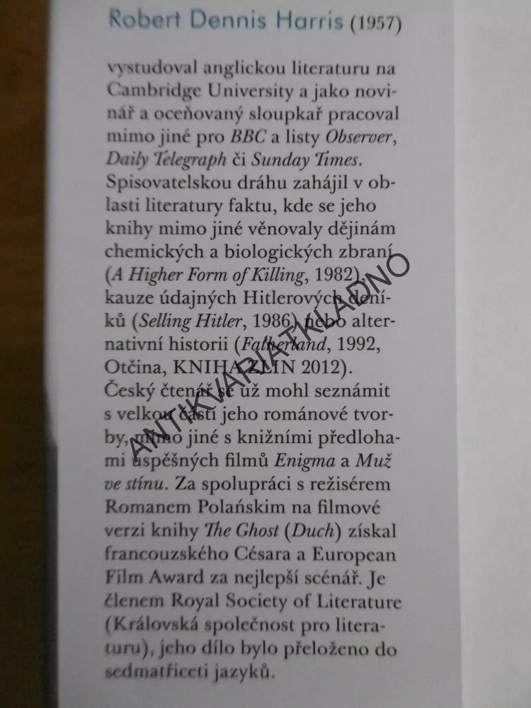INDEX HRŮZY, ROBERT HARRIS, **an