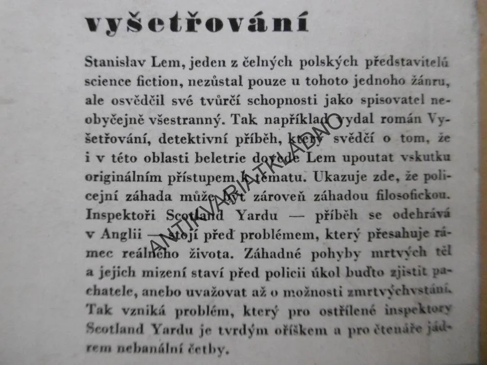 VYŠETŘOVÁNÍ, STANISLAV LEM, **an