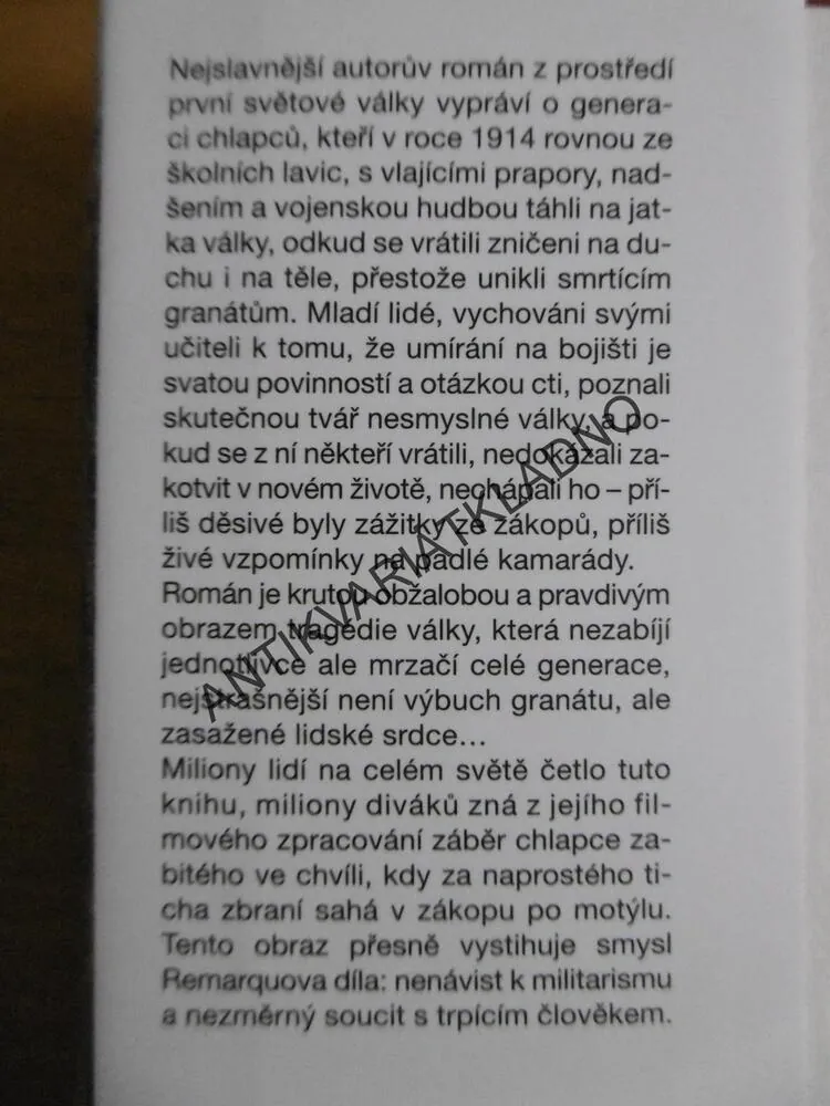 NA ZÁPADNÍ FRONTĚ KLID, ERICH MARIA REMARQUE, **an