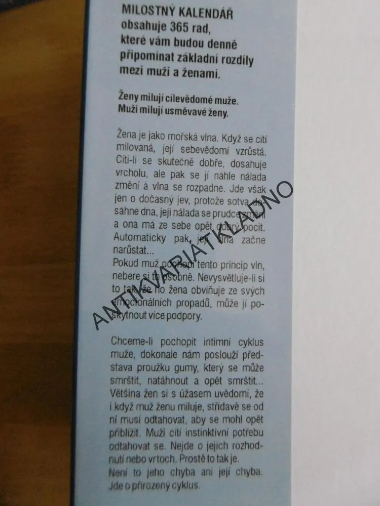 MUŽI JSOU Z MARSU, ŽENY JSOU Z VENUŠE, MILOSTNÝ KALENDÁŘ, JOHN GRAY, **an