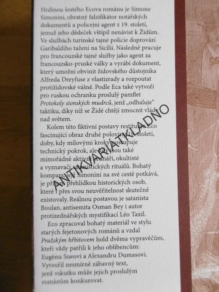 PRAŽSKÝ HŘBITOV, UMBERTO ECO, **an