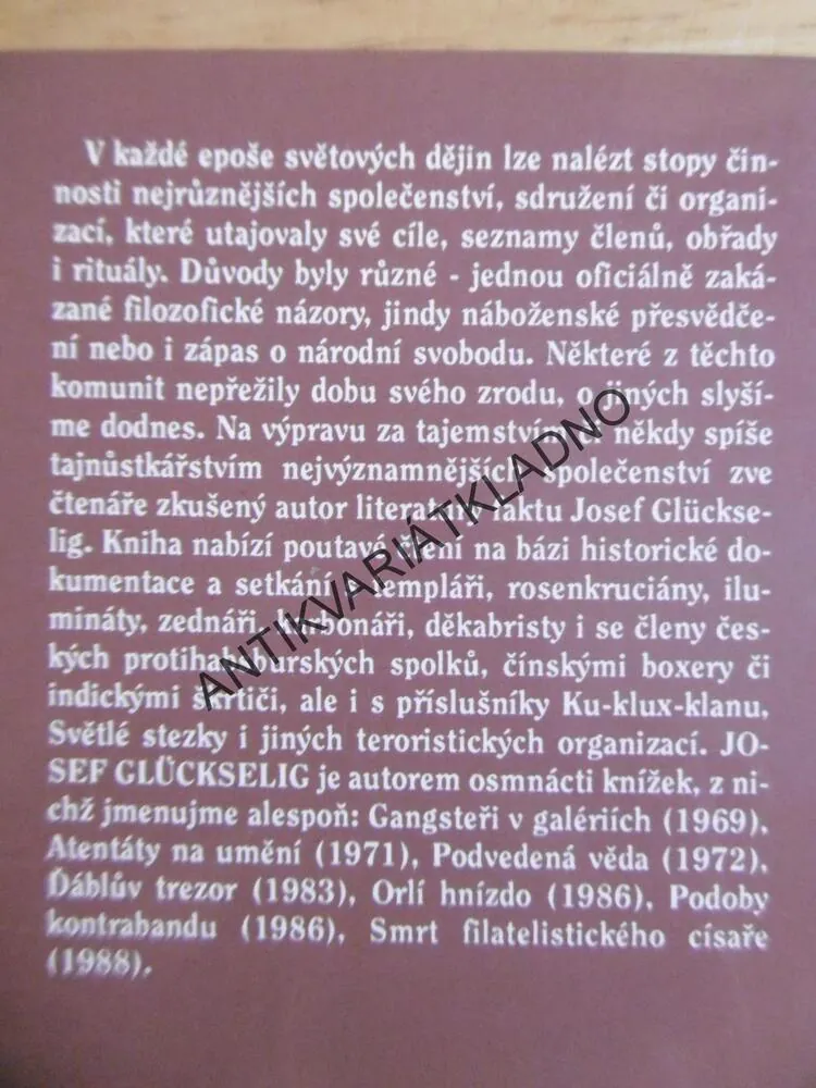 TAJNÉ SPOLEČNOSTI, JOSEF GLÜCKSELIG, **an