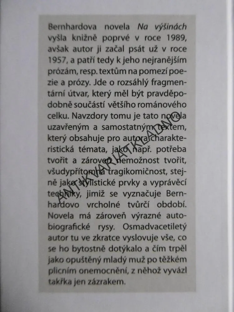 NA VÝŠINÁCH, THOMAS BERNHARD, **an