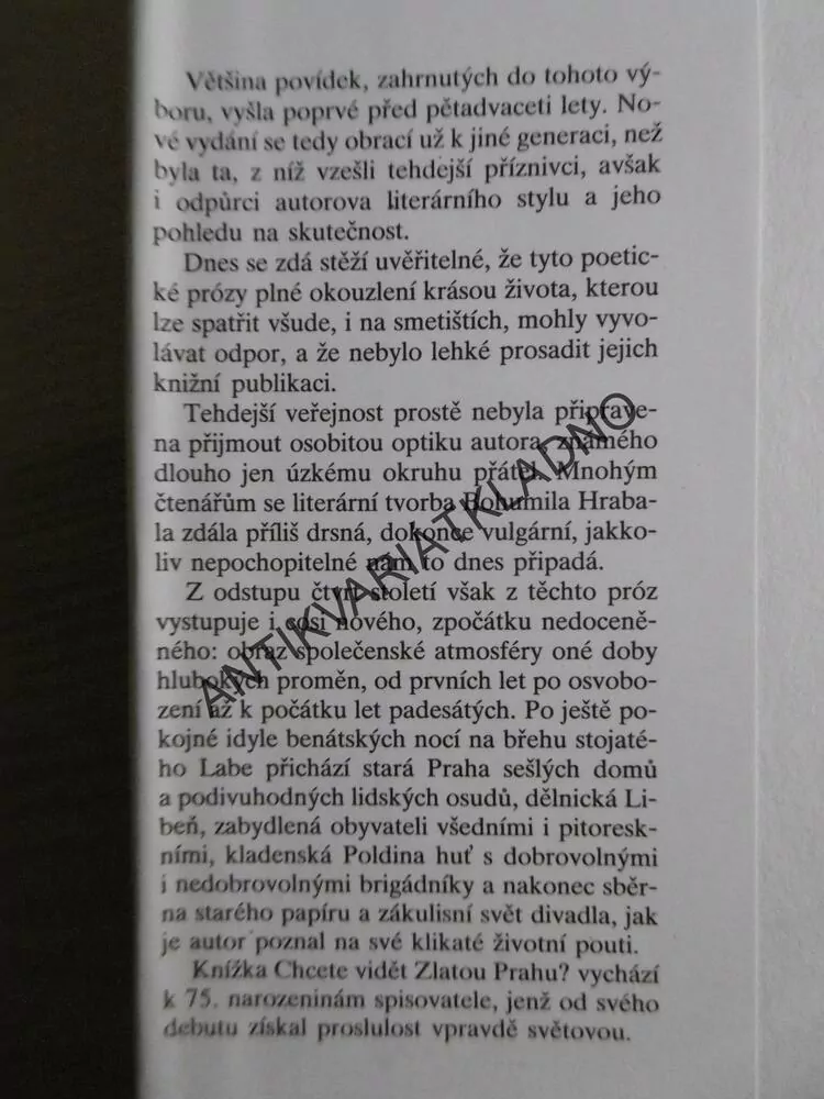 CHCETE VIDĚT ZLATOU PRAHU?, BOHUMIL HRABAL, **an