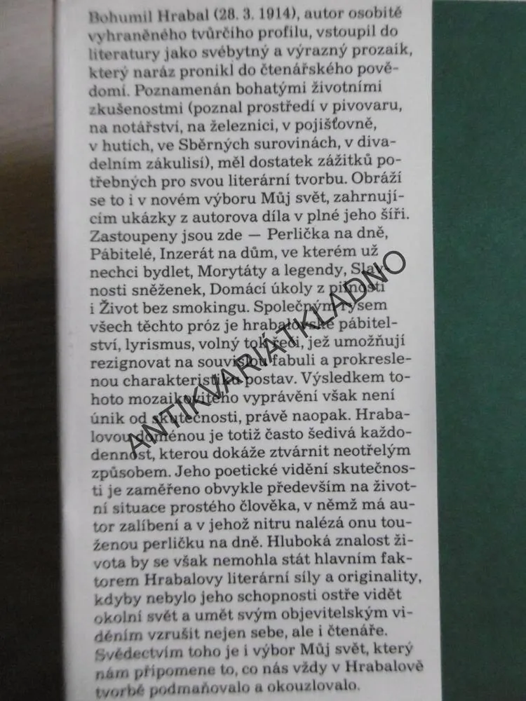 MŮJ SVĚT, BOHUMIL HRABAL, **an