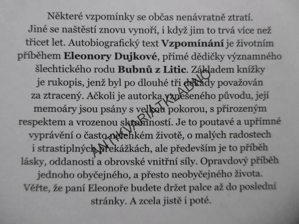 VZPOMÍNÁNÍ, ELEONORA DUJKOVÁ ROZENÁ BUBNA-LITIC, **an