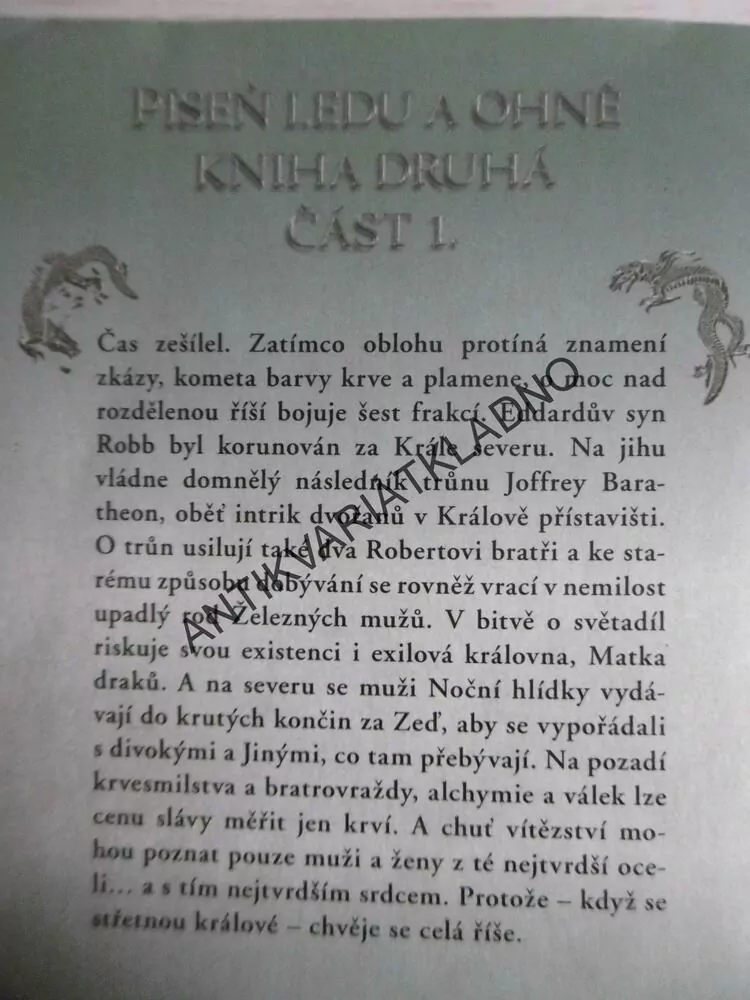 HRA O TRŮNY, STŘET KRÁLŮ, KNIHA DRUHÁ, PÍSEŇ LEDU A OHNĚ, GEORGE R.R.MARTIN, **an