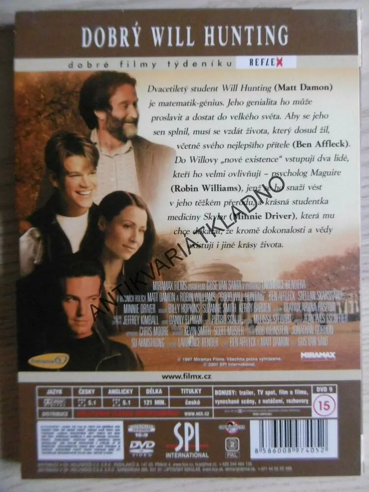 DOBRÝ WILL HUNTING, MATT DAMON, ROBIN WILLIAMS, DVD FILM