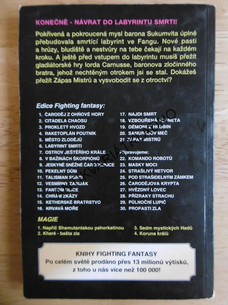 ZÁPAS MISTRŮ, JACKSON, LIVINGSTONE, FIGHTING FANTASY